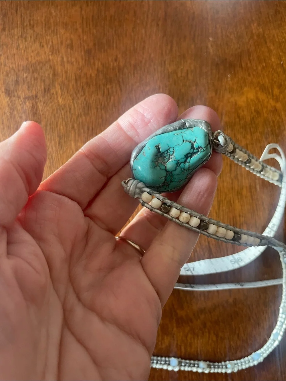Turquoise Beaded Adjustable Belt Accent Bohemian Western Rustic Earthy
